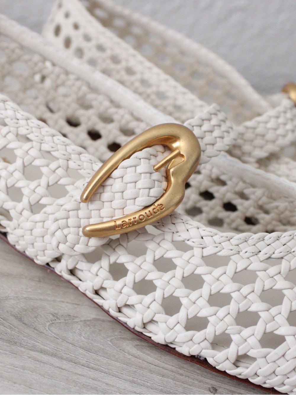 Larroude Verona Macrame Ivory Leather Ballet Flats - Picture 6 of 9